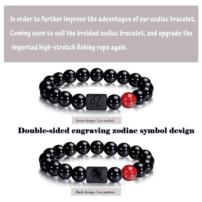 VLINRAS Zodiac Leo Bracelet for Men Women Leo Gifts Natural Black Onyx Stone Zodiac Charm Bracelet Constellation Horoscope Jewelry - Image 2